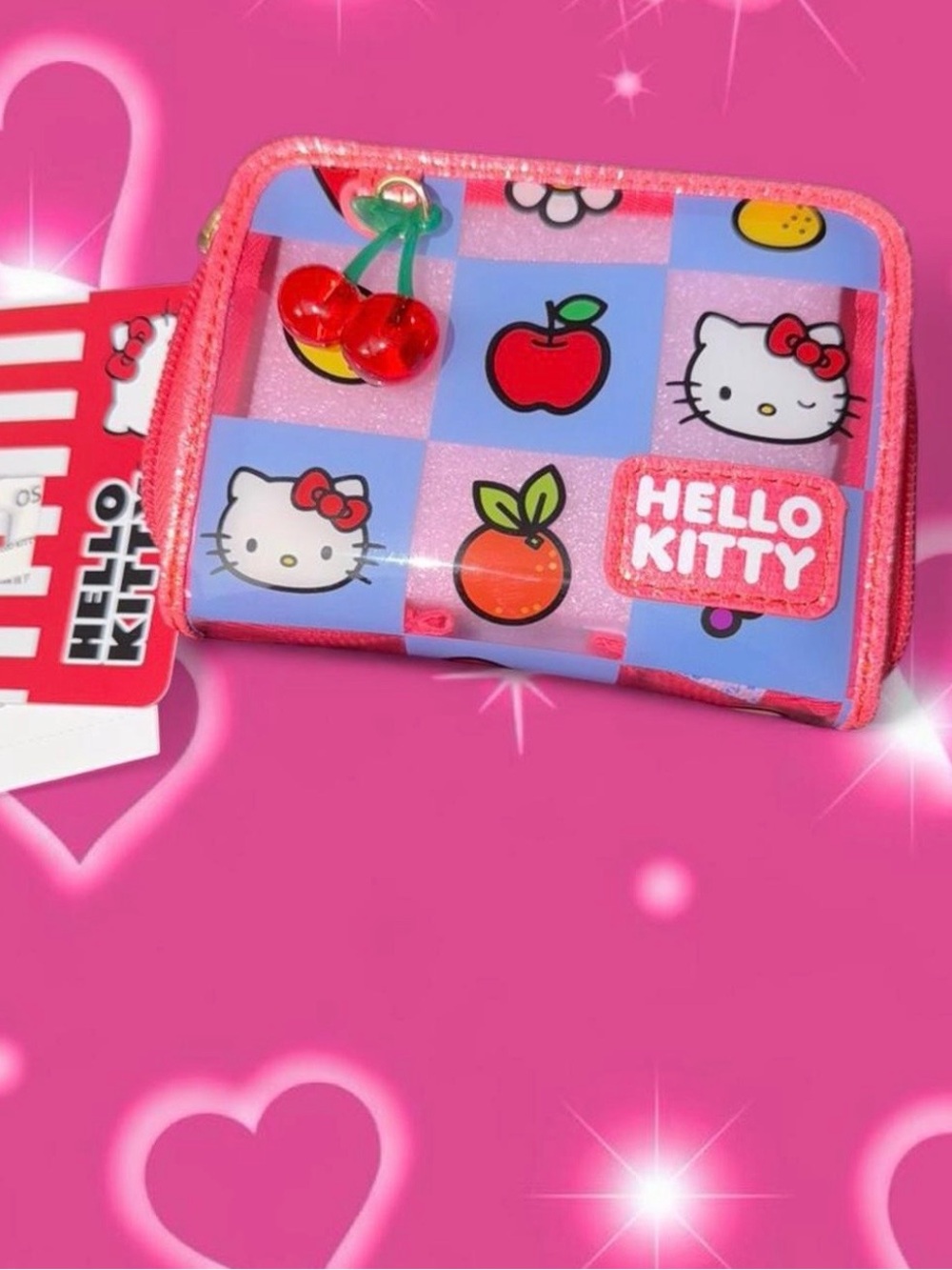 Hello Kitty Pink, Blue & Red Cherry Zip Coin Purse